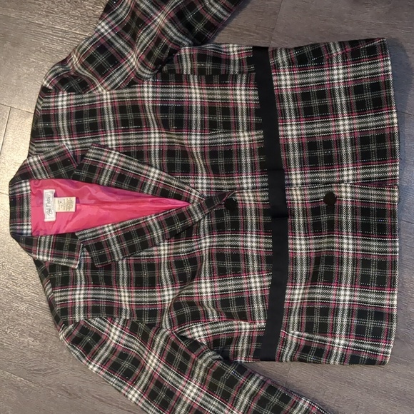 Vintage 80s Bob Mackie Black Pink Plaid Blazer Bow Detail Office Career SZ 16 - Picture 6 of 7